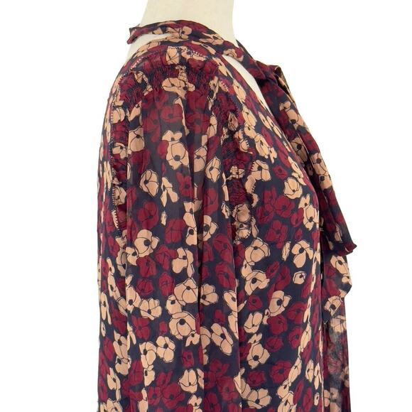 POLO RALPH LAUREN GEORGETTE TIE NECK ONE SHOULDER BLOUSE IN BURGUNDY NWT SIZE 6 - Picture 8 of 16